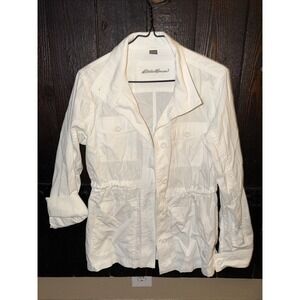 eddie bauer jacket Mid Length Button Sleeve White Size XS Drawstring Waist I